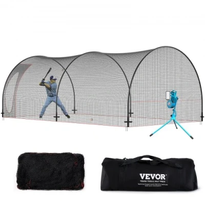 Afbeelding van VEVOR honkbal slagkooi, softbal en slagkooi net frame, praktijk draagbaar kooienet met draagtas, zwaar belastbare afgesloten pitching kooi, voor achtertuin slagtraining