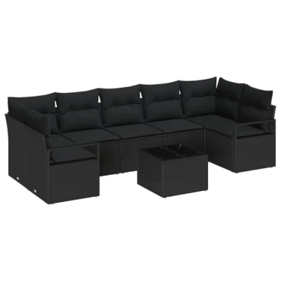 Afbeelding van vidaXL 8 delige Tuin Sofa Set met Kussens Zwart Poly Rattan, 2 Zitter Rattan