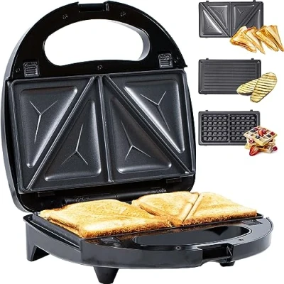 Afbeelding van Gadgy 3 in 1 Tosti Apparaat Wafelijzer Grill Verwisselbare Platen ijzer Croque Monsieur Toestel Sandwich Maker 750 Watt