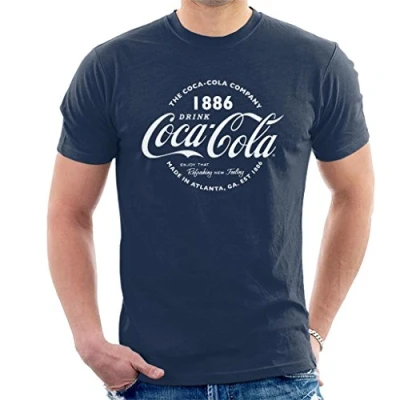Afbeelding van Coca Cola Retro Logo Witte Tekst Heren T shirt, Donkerblauw