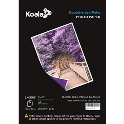 Afbeelding van KOALA Dubbelzijdig Mat Laser Fotopapier A3, 200 g/m², 100 vellen, voor alle printers en kopieerapparaten