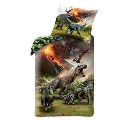 Afbeelding van JW Dino jongens beddengoed · 1 x kussensloop 80 cm + dekbedovertrek 135 200 Jurassic World Dinosaurus 100% katoen kinderbeddengoed tienerbeddengoed