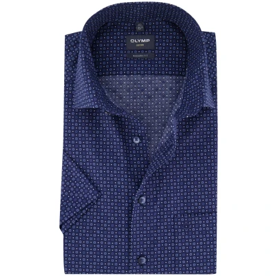 Afbeelding van OLYMP modern fit overhemd korte mouw popeline marine blauw dessin Maat: 41 Strijkvrij Boordmaat: