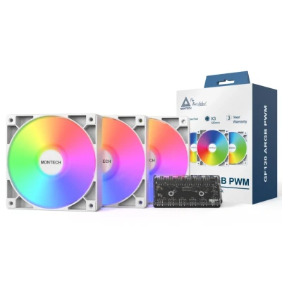 Afbeelding van Montech GF120 ARGB PWM White 3 in 1 Pack case fan