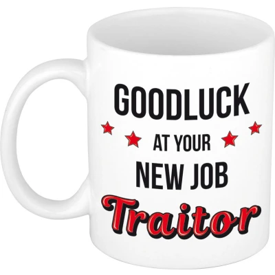 Afbeelding van Goodluck traitor cadeau mok / beker afscheidscadeau personeel collega feest mokken