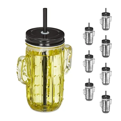 Afbeelding van Relaxdays drinkglazen met rietje set van 8 grote limonadeglazen 500 ml sapglazen