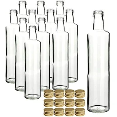 Afbeelding van gouveo Dorica glazen flessen, 500 ml, transparant, met schroefsluiting, goudkleurig, lege fles, 0,5 l, om te vullen, fles voor likeur, jenever, olie, azijn, 12 stuks