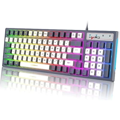 Afbeelding van Bedraad gamingtoetsenbord, regenboog, verlicht toetsenbord met mechanisch gevoel, mediatoets, waterdicht toetsenbord, compact, 96 toetsen, afneembare stil USB membraantoetsenbord voor