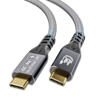 Afbeelding van YIWNETEC USB C kabel naar 3.2 mannelijk Gen2 x 2 type oplaadkabel 20 Gbps gegevensoverdracht, 240 W 48 V/5 A snellaadkabel, 4K @ 60 Hz video overdracht (recht, m)