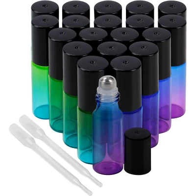 Afbeelding van Belle Vous 20 Stuks Glazen Roller Flesjes 5ml Blauw/Groen Navulbare Rolflesjes met Zwarte Dop, Roestvrijstalen Balletjes &amp; Drupper Voor Etherische Olie, Aromatherapie, Parfumfles &amp;Cosmetica Cadeau