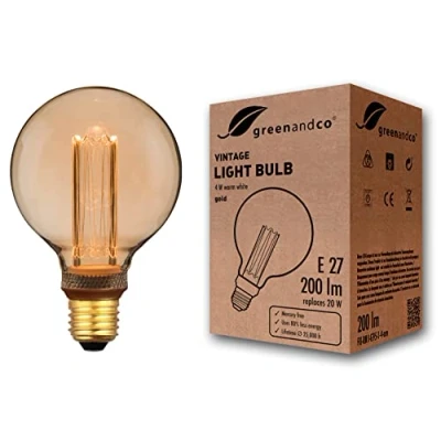 Afbeelding van greenandco® Vintage Design LED lamp in retro stijl voor sfeerverlichting E27 G95 Edison lamp, 4W 200lm 1800K extra warm wit 320 230V flikkervrij, niet dimbaar