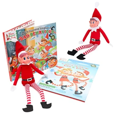Afbeelding van Elves Behavin&#039; Badly Christmas Bundle 2 x 12 Inch Elf Soft Toy Elfs met lange benen Elfie &amp; Evie Hard Back Books Nieuw speelgoed