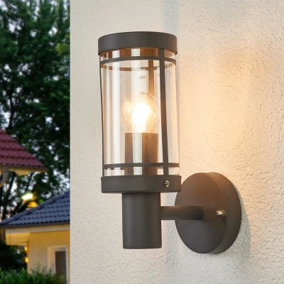 Afbeelding van Lindby Wandlamp buiten 1licht roestvrij staal, polycarbonaat H: 28.5 cm E27 donkergrijs, transparant