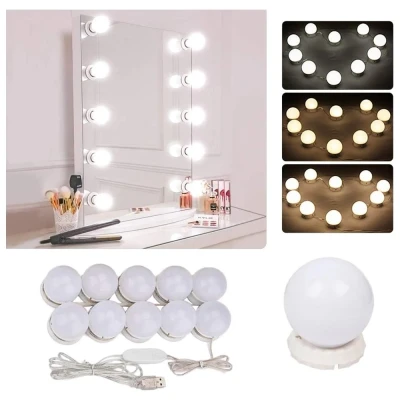 Afbeelding van Hollywood spiegellampen spiegelverlichting make up spiegellamp 10 dimbare LED lampen 3 lichtstanden
