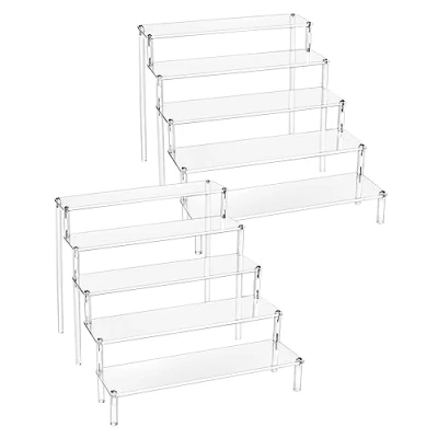 Afbeelding van QWORK® 2 Pack 5 Tier Acryl Display Stands, Transparant Riser Plank voor Figuren, Sieraden, Cupcake, Lippenstift, Nagellak, Spice 30x32x25cm