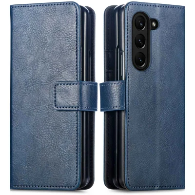 Afbeelding van Samsung Galaxy Z Fold 5 Hoesje Kunstleder iMoshion Bookcase Donkerblauw Telefoonhoesje
