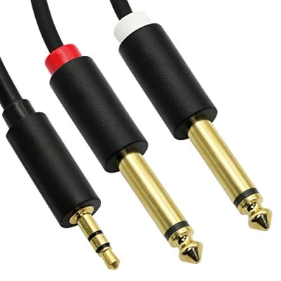 Afbeelding van GINTOOYUN 3.5MM naar Dual 6.35MM Audio Kabel, 1/8 &quot;TRS Stereo Mannelijke 1/4&quot; TS Mono Y Splitter Cord Adapter, voor Home System, Notebook Computer, Versterker, Mixer, MP3, enz 1.5)
