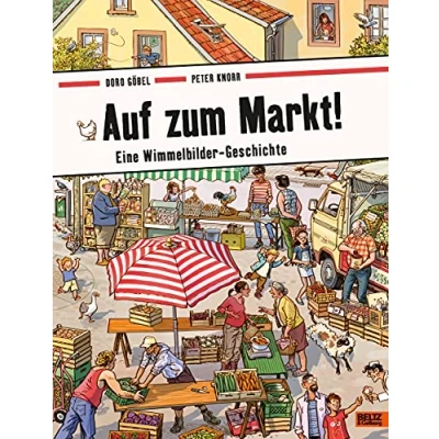 Afbeelding van Auf zum Markt!: Eine Wimmelbilder Geschichte. Vierfarbiges Pappbilderbuch