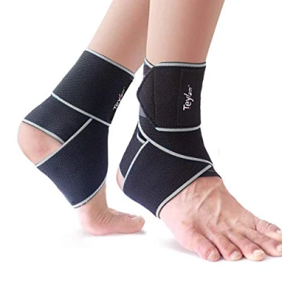 Afbeelding van Teylam enkelbandage, verstelbare flexibele ultradunne voetbandage, lopen voetbal, rechter en linker enkel, grijs, 2 stuks