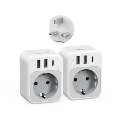 Afbeelding van TESSAN 2 pack UK stekkeradapter, 4 in 1 type G stekker met USB C en A, Engels naar Spaans adapter 3250 W, Ierland adapter, EU VK stekkeradapter voor Schotland
