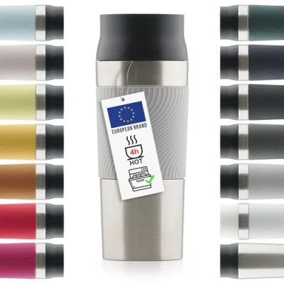 Afbeelding van Blumtal Thermosbeker Classic Lekvrij, BPA Vrij en Vaatwasserbestendig Hoge Kwaliteit Thermosfles met Quick Press Sluiting Travel Mug 350 ml Ultimate Grey Grijs