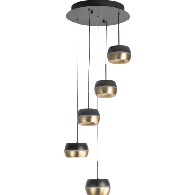 Afbeelding van Modern Industrieel Hanglamp 5 lichts Getrapt Zwart Goud Nova