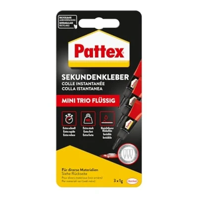 Afbeelding van Pattex 1866689 Superglue&quot;Mini Trio&quot;, Zwart/Rood, 1 g
