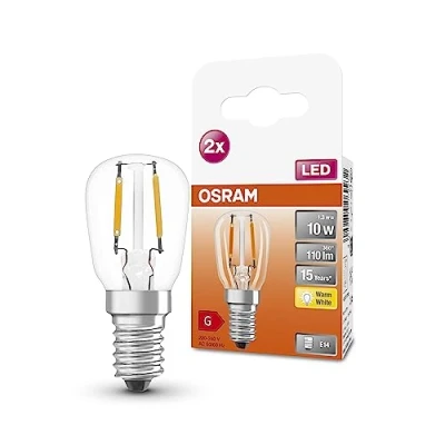 Afbeelding van OSRAM SPECIAL T26 FIL 10 lille speciel LED pære med E14 sokkel, ekstremt størrelse, 2 pak, 1,3W, 110lm, 2700K, varmt hvidt lys, godt all round lysudbytte, lang levetid