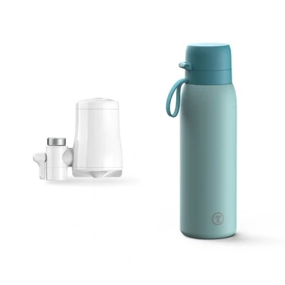 Afbeelding van Tappwater EcoPro &amp; BottlePro Waterkraanfilter met 5 niveaus, filtert meer dan 100 stoffen, waaronder chloor en kalk + herbruikbare roestvrijstalen filterfles, BPA vrij, 750 ml