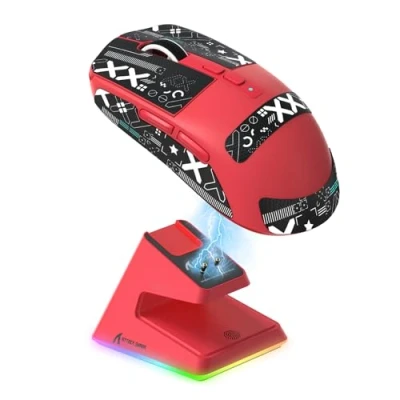 Afbeelding van ATTACK SHARK X6 49g SUPERLIGHT Mouse with Magnetic Charging Dock, PixArt PAW3395 Gaming Sensor, BT/2.4G Wireless/Wired Tape, 26000 DPI, X3 Upgrade Mice for Win11/Xbox/PS/Mac (Red)