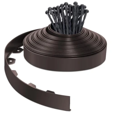 Afbeelding van VOUNOT Flexibele bloembedrand van kunststof, met 40 bevestigingsnagels, lengte 20 m, hoogte 5 cm, bruin