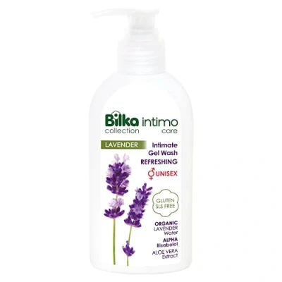 Afbeelding van Bilka Collection Intim Waslotion met biologisch lavendelwater en aloë vera extract, verfrissend, uniseks, intieme verzorging voor de dagelijkse hygiëne, vrij van parabenen, SLS vrij, 200 ml.