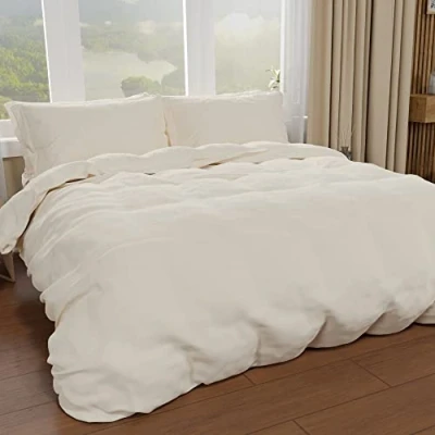 Afbeelding van PETTI Artigiani Italiani dekbedovertrek voor tweepersoonsbed, en kussenslopen van microvezel, effen, crèmekleurig, 100% Made in Italy