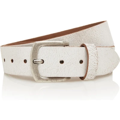 Afbeelding van Timbelt 4cm jeans riem van crack leder heren / dames 100% leer wit Maat 95 Totale lengte 110 cm