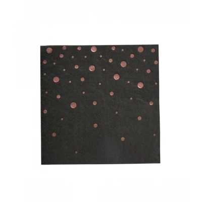 Afbeelding van Servetten Zwart Met Rose Gouden Stippen 33x33cm 16 stuks
