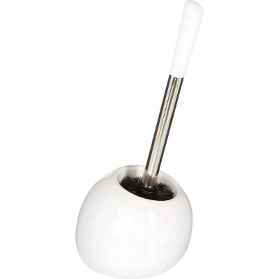 Afbeelding van WC /toiletborstel met houder rond wit glans keramiek 36 cm Toiletborstels