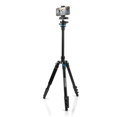 Afbeelding van MOJOGEAR Swift Fotostatief 175cm met Monopod voor Camera en Smartphone Arca Swiss Inclusief telefoonhouder Uitneembare omkeerbare middenkolom Ideaal Macro landschapsfotografie Afneembare Zwart/Blauw