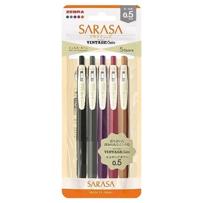 Afbeelding van ZEBRA Gel Balpen Sarasa Clip 0.5mm Vintage Kleur Extra Set van 5 NJJ15 5C VI2 N