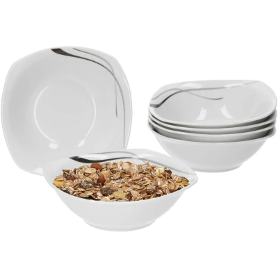 Afbeelding van van Well Set 6 mueslikommen Silver Night, 250 ml, 145 x mm, slakom, soepkom, hotelporselein, serveerschaal, porselein, abstract decor, gastro