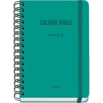 Afbeelding van Dohe Schoolagenda 2025 2026 Weekoverzicht, Formaat A5 (15x21 cm), Spaans en Engels, Dubbele Spiraalbinding Elastieksluiting, Harde Kaft, 4 Stickervellen COLOUR VIBES Groen