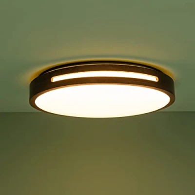 Afbeelding van Brilliant lamp Woodbury LED plafondlamp 39cm donker hout/wit metaal bruin 24 W geïntegreerd