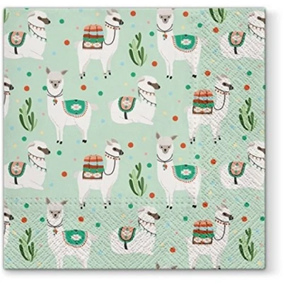 Afbeelding van 20 servetten alpaca&#039;s op mintgroen, dieren, zomer, kinderen, feest, 33 x cm