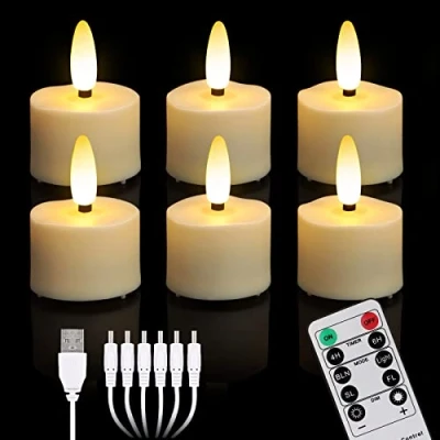 Afbeelding van Yunsheng 6 stuks oplaadbare led theelichtjes, vlamloze kaarsen met timer afstandsbediening en aansluitingen USB oplaadkabel, warm wit flikkerend licht, Halloween, Kerstmis, thuis, bruiloft, decoratie