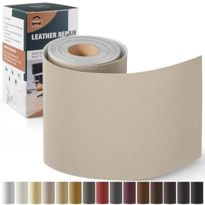 Afbeelding van Leder reparatie kit, 10 x 160 cm OAZ kunstleer zelfklevend, kit lederen patch zelfklevende patches voor autostoelen meubels sofa tassen,Elfenbeingrau