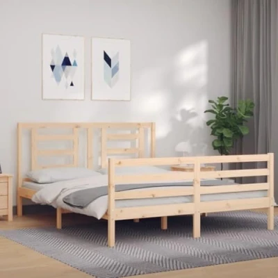 Afbeelding van Bedframe Met Hoofdbord Massief Hout Wit 200X200 cm 150 x 200 / Naturel