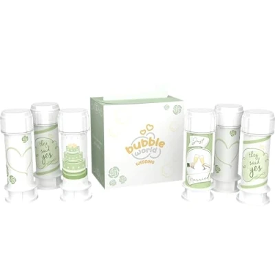 Afbeelding van Dulcop Wedding Nature Zeepbellen voor bruiloften, 6 x 60 ml, witte buisjes met geïntegreerde ventilator, gadget gastgeschenken, tafelkaarten elegante gemaakt in Italië