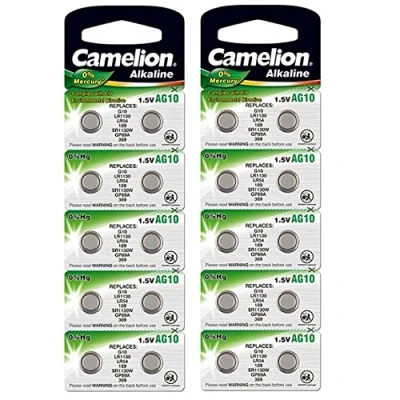 Afbeelding van 20 x Camelion AG10/189/389/LR1130 duurzame knoopcel met 0% kwik (vervaldatum gemarkeerd)