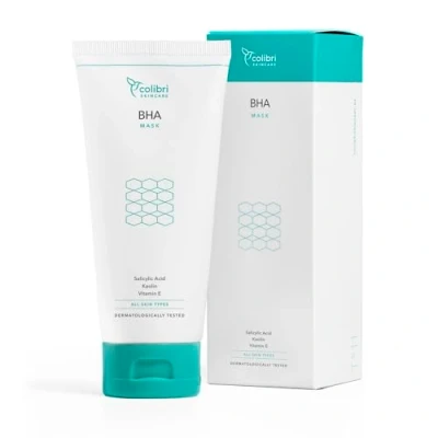 Afbeelding van Actieve kool gezichtsmasker met 2% BHA salicylzuur reinigt het gezicht en verkleint de poriën van huid diep reinigend masker dode zeezout 150 ml Colibri Cosmetics Made in Germany