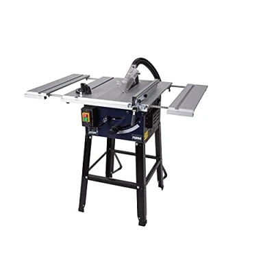 Afbeelding van FERM TSM1033 Zaagtafel Ø250mm T40 1800W Op Onderstel Uitschuifbaar aluminium werkblad In hoogte en hoek verstelbaar zaagblad Incl. TCT 250mm Verstek geleider Parallel Duwstok Veiligheidsbril