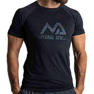 Afbeelding van Natural Athlet Slim Fit Fitness T shirt voor heren lang sneldrogend gym bodybuilding, krachttaining en sport, zwart, XL